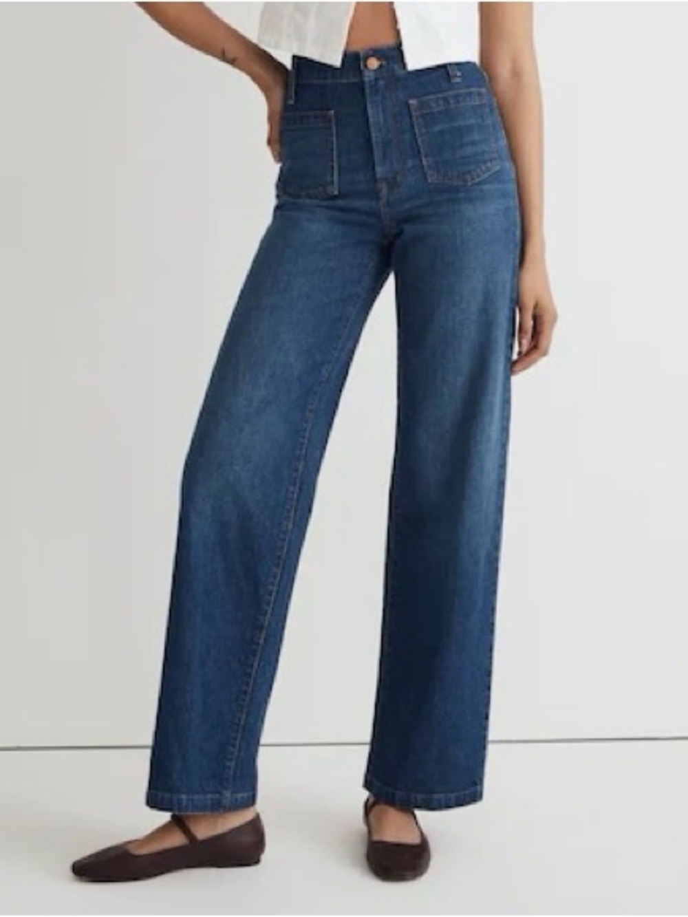 Madewell Perfect Vintage Wide Leg Jeans 26 High Rise Blue Denim Patch Pocket